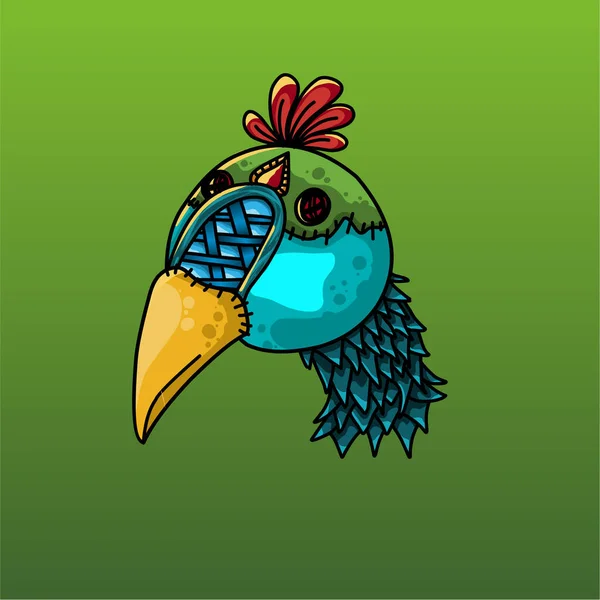 Zmodyfikowana Sztuka Wektorowa Kolorowe Upiorna Głowa Ptaka Zabawki Izolowane Zielonym — Wektor stockowy