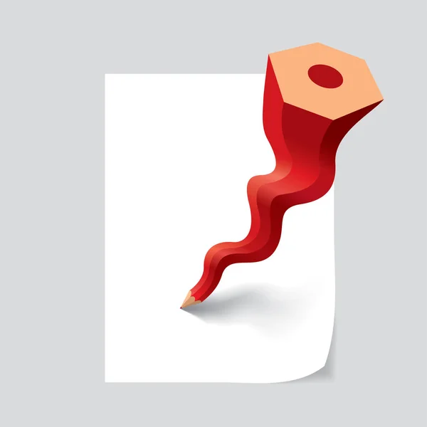 Vektorillustration Eines Verdrehten Roten Bleistifts Auf Weißem Papier — Stockvektor