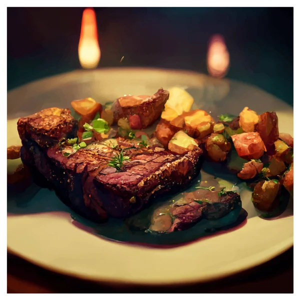 Eine Darstellung Eines Steak Dinners — Stockvektor