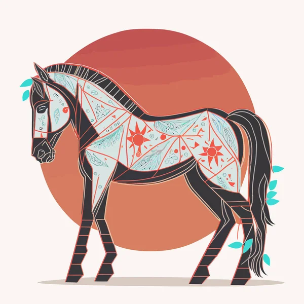 Colorful View Horse Made Detailed Line Art — Stock Vector