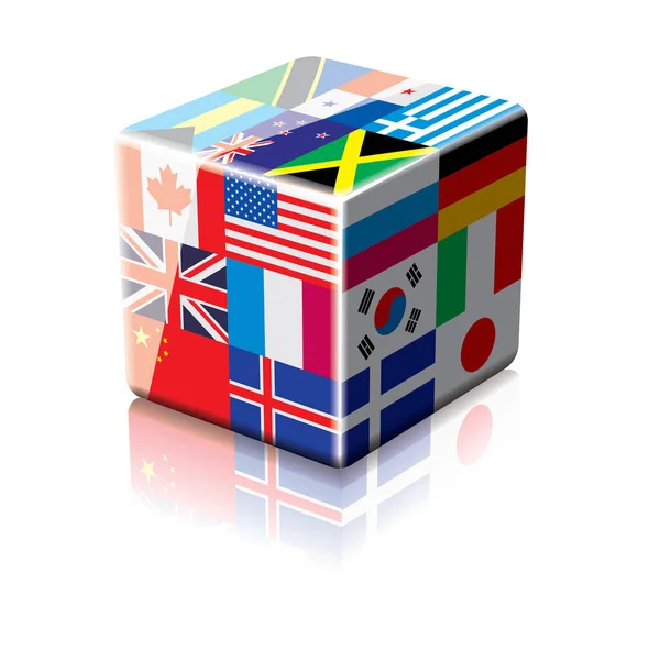 Vector Cube Flags Different Countries White Background — Stock Vector