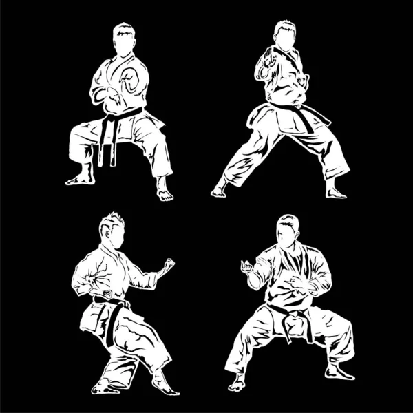 Vektor För Kampsport Karate Man Siluett Logotyp Svart Bakgrund — Stock vektor