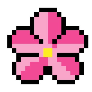 Beyaz arkaplanda izole edilmiş piksel sanat tasarımı içinde pembe bir çiçeğin vektör çizimi