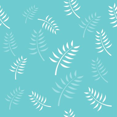 Boş mavi bir arkaplanda izole edilmiş beyaz bitkilerle kusursuz bir desen.