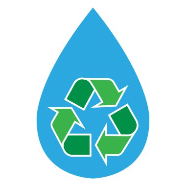 Mavi bir su damlasının dikey vektör çizimi. Su simgesini yeşil oklarla kaydet