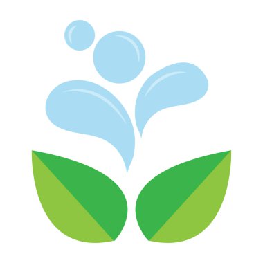 Beyaz zemin üzerinde birkaç mavi su damlası ve iki yaprak dikey bir illüstrasyon