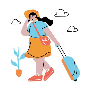 Bavuluyla seyahat eden bir kadın.