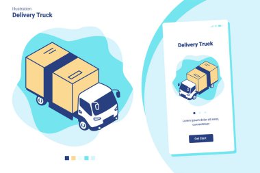 Mobil görüntü sürümü olan bir dağıtım kamyonu için vektör çizimi