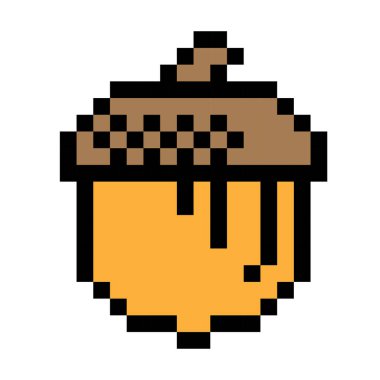 Beyaz arkaplanda izole edilmiş bir palamut piksel sanat tasarımının vektör çizimi