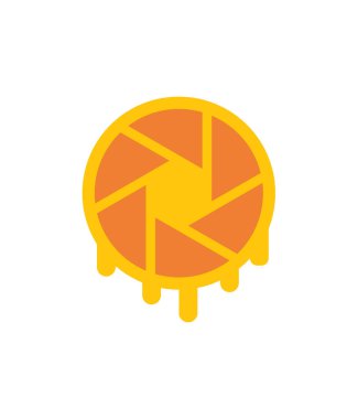 Renkli bir kamera deklanşör logosunun beyaz arka planda turuncu formda bir vektör çizimi