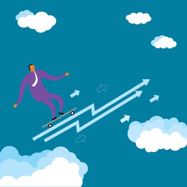 Gökyüzünde kaykay süren bir erkek vektörü