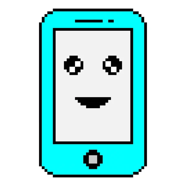 Vector Mobile Pixel Art Illustration Smiling Face Screen — Stock Vector