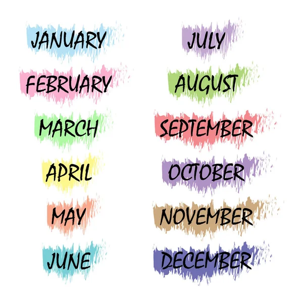 Eine Digitale Illustration Einer Reihe Farbenfroher Symbole Für Alle Monate — Stockvektor