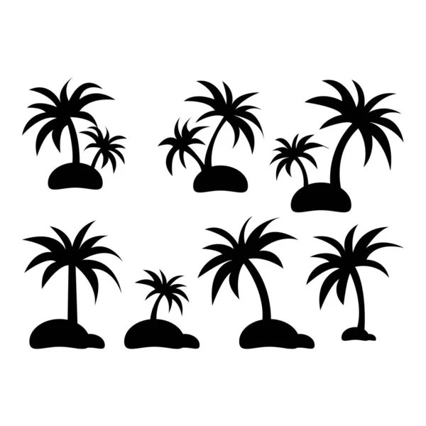 白色背景下棕榈树的轮廓风格图标集 — 图库矢量图片