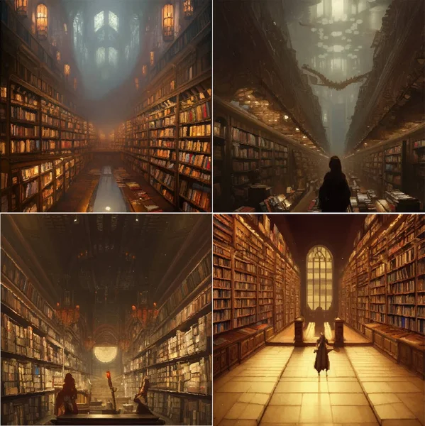 Una Serie Vari Dipinti Fantasy Dark Academia Biblioteca — Vettoriale Stock