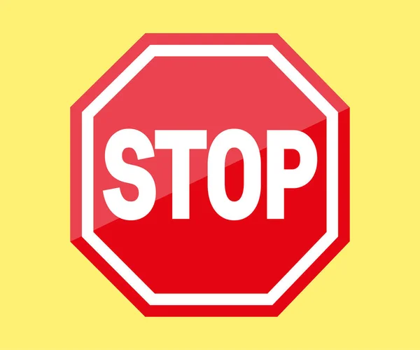 Sinal Trânsito Stop Vermelho Branco Fundo Amarelo — Vetor de Stock