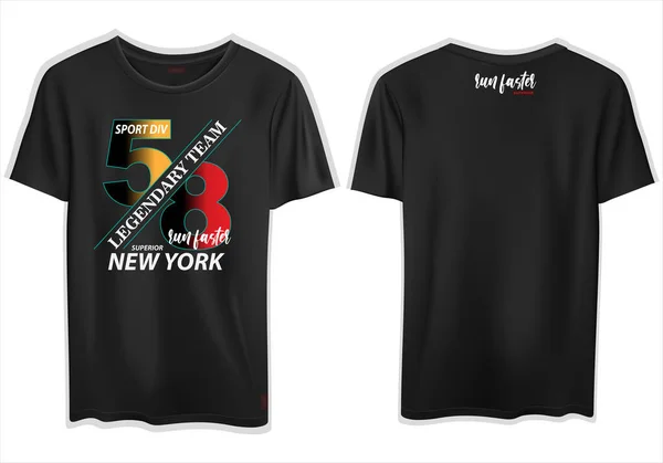 Siyah Tişörtün Önünde Arkasında Numara New York Metni Olan Bir — Stok Vektör
