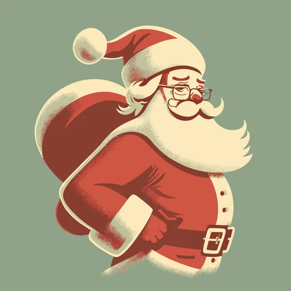 图为一个自豪的圣诞老人背着礼品袋 披着绿色背景的二维漫画 — 图库矢量图片