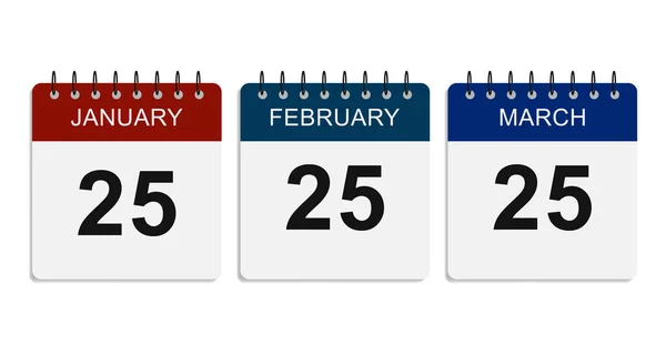 Ocak Şubat Aylarının Takvim Sayfası Simgeleri Beyaz Arkaplanda Yürüyüş — Stok Vektör