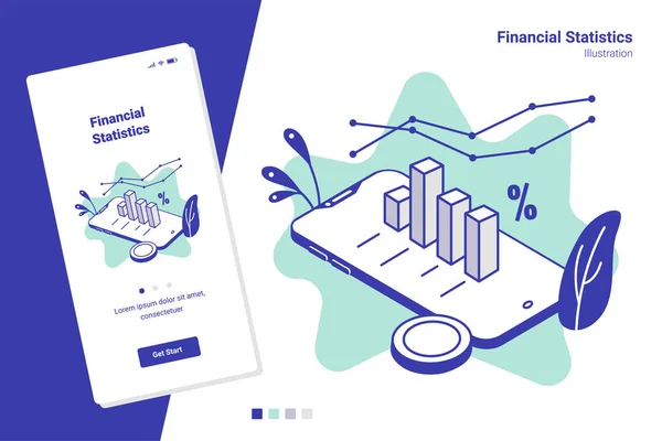 Illustrazione Vettoriale Statistiche Finanziarie Con Una Versione Mobile Dell Immagine — Vettoriale Stock