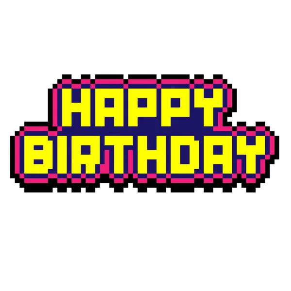 Una Ilustración Vectorial Panorámica Estandarte Feliz Cumpleaños Estilo Pixel Art — Archivo Imágenes Vectoriales