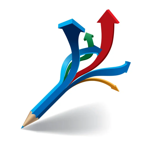 Векторна Ілюстрація Абстрактного Синього Олівця Різнокольоровими Стрілками Його Задній Частині — стоковий вектор