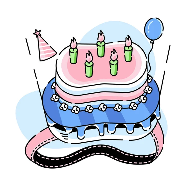 Wektorowa Ilustracja Tortu Urodzinowego Przyjęcia Białym Tle — Wektor stockowy