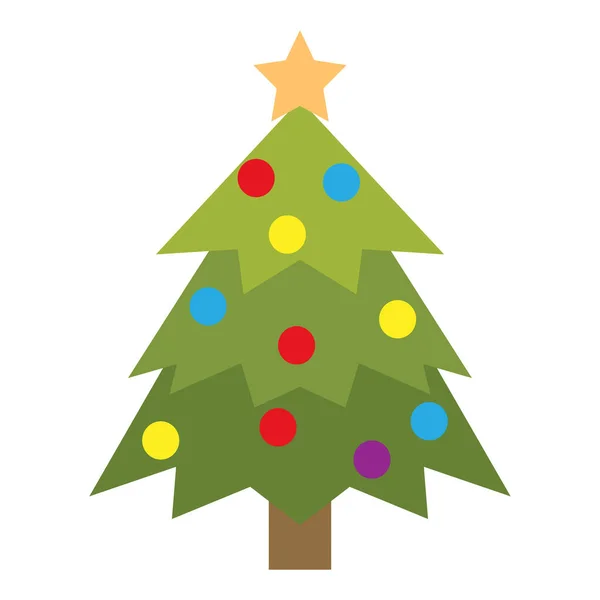 Ein Cartoon Design Eines Geschmückten Weihnachtsbaums Isoliert Auf Weißem Hintergrund — Stockvektor