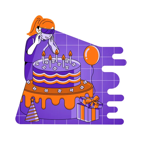 Una Ilustración Vectorial Una Chica Fiesta Cumpleaños Sobre Fondo Blanco — Archivo Imágenes Vectoriales