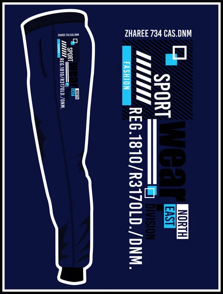 Vector Illustration Print Sportswear Mockup Jeans Blue Background — Stock Vector