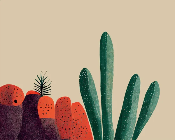 Vector Una Zona Rocosa Desierta Con Cactus Vegetación Sobre Fondo — Vector de stock