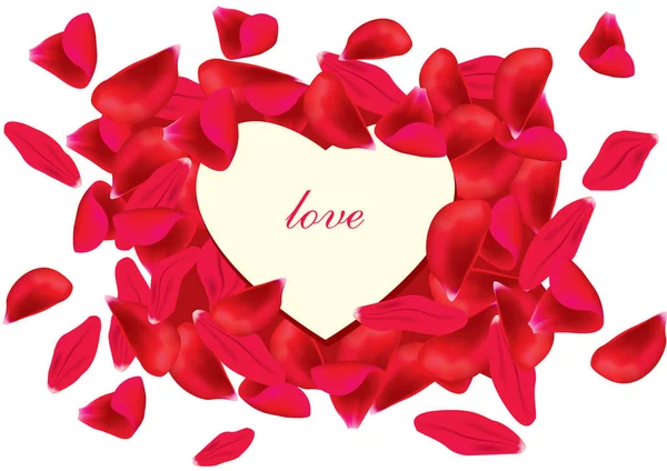 Ένα Διάνυσμα Κειμένου Αγάπης Στην Καρδιά Που Περιβάλλεται Από Τριανταφυλλιές — Διανυσματικό Αρχείο