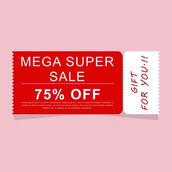 Kupon Mega Super Sprzedaż Lub Kupon Różowym Tle — Wektor stockowy