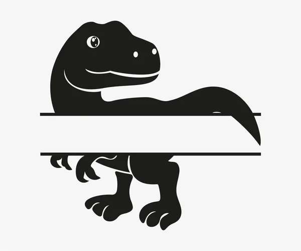 白い背景に黒いかわいい恐竜とコピースペースのベクトルイラスト — ストックベクタ