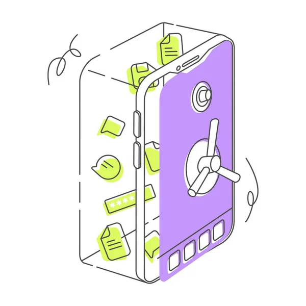 Eine Vertikale Digitale Illustration Eines Safes Mit Technologie Symbolen Inneren — Stockvektor