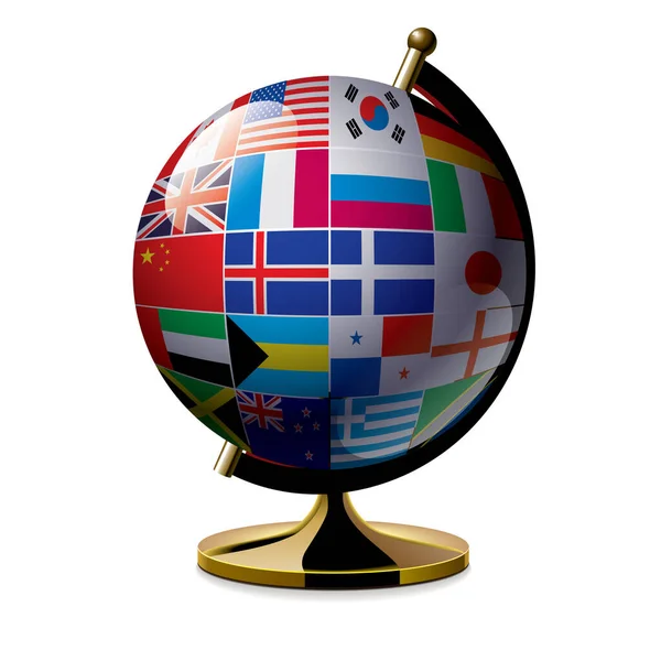 Farklı Ülkelerin Bayraklarıyla Bir Küresel Vektör — Stok Vektör