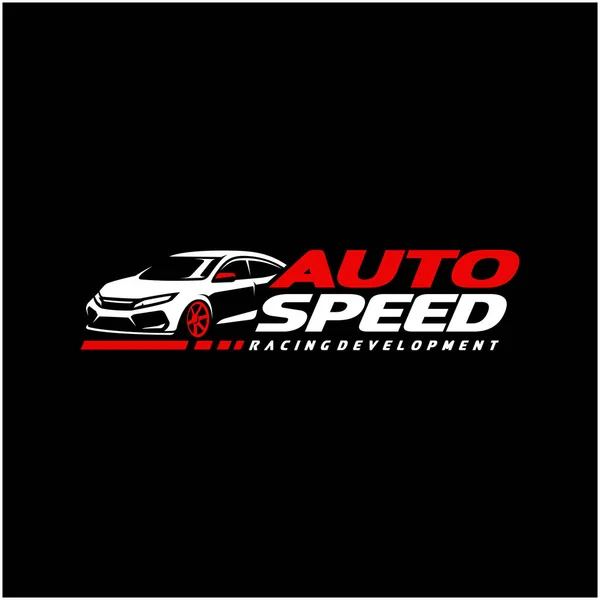 Beyaz Arabalı Bir Otomotiv Logosu Siyah Arkaplanda Auto Speed Yazısı — Stok Vektör