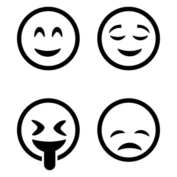 Svart Och Vit Söt Smiley Emoticon Ansikten Som Vit Bakgrund — Stock vektor