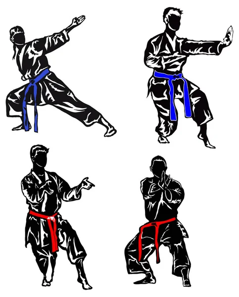 Ein Vektor Von Martial Arts Karate Mann Silhouette Logo Auf — Stockvektor