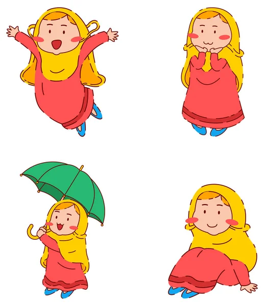 Emoções Felizes Surpresas Uma Menina Dos Desenhos Animados Roupas Vermelhas — Vetor de Stock