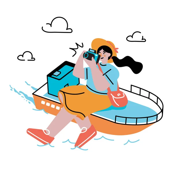 坐船旅行的女人 — 图库矢量图片