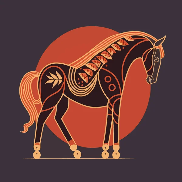 一幅由细腻线条艺术制成的马的多彩的图画 — 图库矢量图片