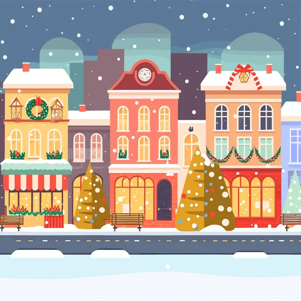 눈내리는 겨울날 크리스마스를 아름다운 도시의 — 스톡 벡터