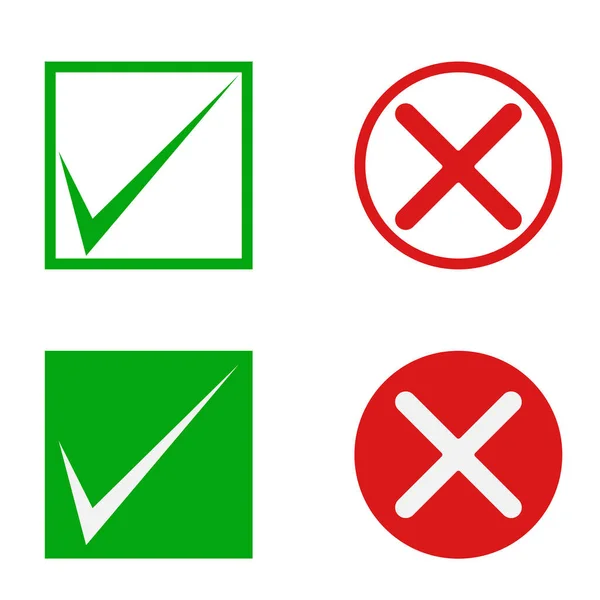 Uppsättning Gröna Markering Och Rött Kors Ikonen Vit Bakgrund — Stock vektor