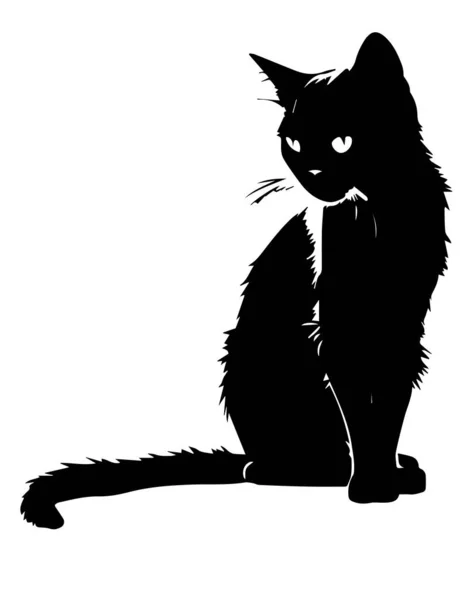 一只家猫静静地坐着 尾巴放松了 卷曲在一边 — 图库矢量图片