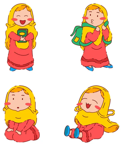 Emoções Felizes Surpresas Uma Menina Dos Desenhos Animados Roupas Vermelhas — Vetor de Stock