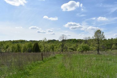 Güneşli bir günde görünen açık arazi ve tepelerle manzaralı bir manzara.