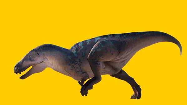 黄色の背景に孤立した恐竜の王Acrocanthosaurus — ストック写真