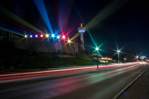 Eine Lange Belichtung Der Straßenlaternen Der Nacht Der Stadt Niagara — Stockfoto