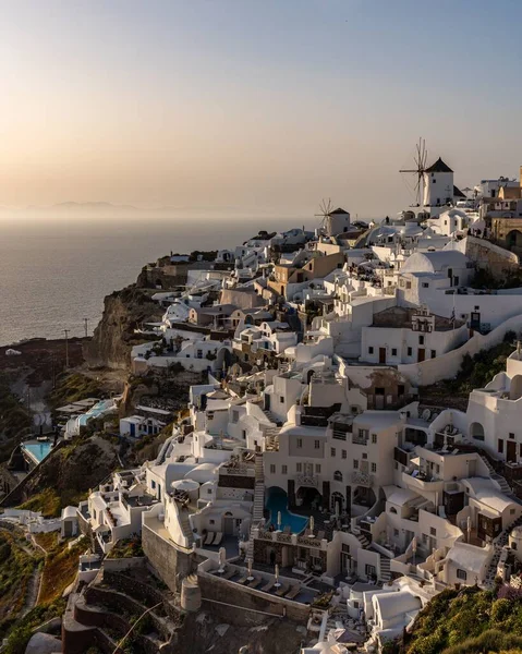 Stad Oia Santorini Met Traditionele Cycladische Huizen Met Uitzicht Zee — Stockfoto